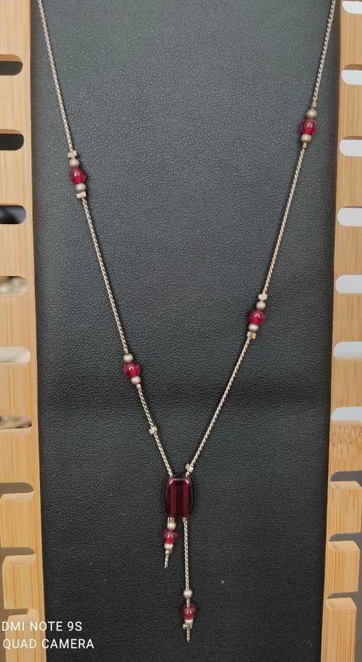 925 Sterling Silver Balls Natural Rhodolite Garnet Gemstone Chain Necklace Gift Foto 1 de 1