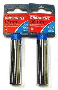 Crescent 3/8" Drive 12mm Deep Socket 6 Point Chrome Deep Length Sockets 2 Pack - Picture 1 of 1