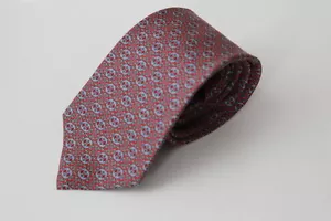 Barry Of London Men's Geometric 100% Silk Red Blue Tie 3" Wide Made in USA EUC - Picture 1 of 3