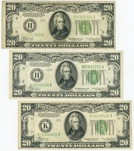 FR #2054H/K $20 1934 (3) Federal Reserve Notes St Louis/Dallas DC-6335 - Picture 1 of 2