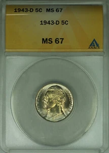 1943-D Jefferson Wartime Silver Nickel 5c Coin ANACS MS-67 (RL) A - Picture 1 of 2