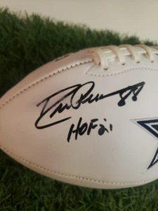 Drew Pearson firmato Cowboys logo calcio con HOF - Beckett con ologramma *nero - Foto 1 di 3