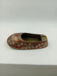 Vintage Brass Shoe Shape Personal Ashtray Hand Painted Floral Made India 3.5" - Picture 1 of 7