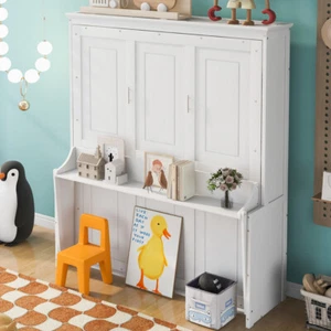 Queen Size Murphy Bed with Desk and Bookshelf - Picture 1 of 72