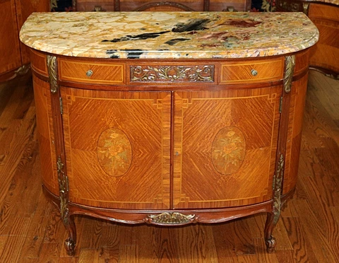 French Louis XV Style Marble Top Inlaid Commode Dresser Chest of Drawers Cover