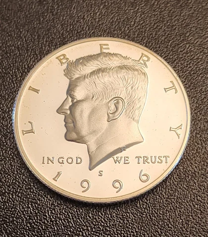 1996 S Silver PROOF KENNEDY HALF DOLLAR  - From Proof Sets - Free Shipping Cover