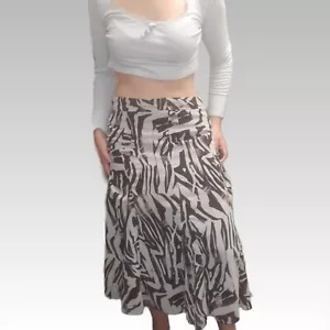 00s H&M Midi Chiffon Patterned Flare Skirt Size 12 Brown Cream Mid Rise Zebra - Picture 1 of 7