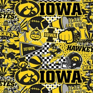 University of Iowa Hawkeyes Cotton Fabric Pop Art Graffiti Print-By the Yard - Picture 1 of 1