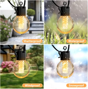 Brand New Solar G40 Warm White String Lights ,50LED Bulbs 55Feet Waterproof IP65 - Picture 1 of 15