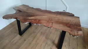 Custom Dining coffee table solid wood slab waney Edge pippy burr live oak elm - Picture 1 of 10