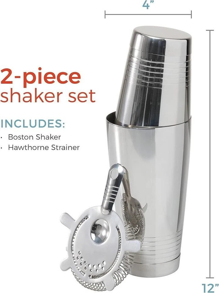 Crafthouse by Fortessa 3 Piece Boston Cocktail Shaker Set Shaker & Strainer