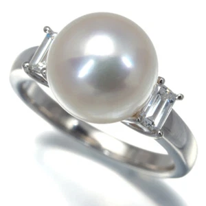 Auth TASAKI Ring Akoya Pearl 9.9mm Diamond 0.30ct US5-5.25 900 Platinum - Picture 1 of 6
