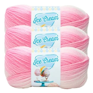 (3 Pack) Lion Brand Yarn 923-207Z Ice Cream Baby Yarn, Strawberry - Picture 1 of 9