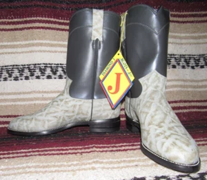 Mens VTG Justin Diamond  Gray Elephant PRINT Leather Roper Cowboy Boots 8 D NEW - Picture 1 of 6