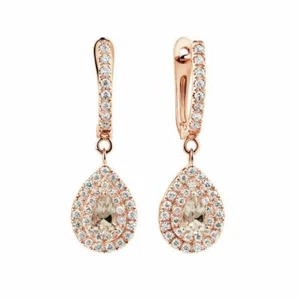 2ct Lab-Created Peach Morganite Halo Tear Fancy Drop Earring Rose Gold Plated - Picture 1 of 2