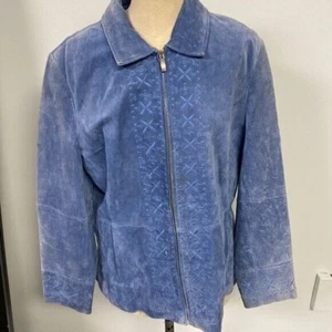A. Bernardo Fashions Blue Suede Coat Jacket Full Zip Large - Picture 1 of 7