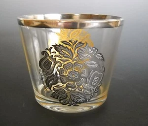 Georges Briard Glass Ice Bucket Mid Century Modern Silver Gold Floral Stencil - Picture 1 of 6