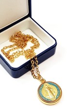San Benito St Benedict Medal Gold Tone Necklace-Blessed by Pope on request-ITALY