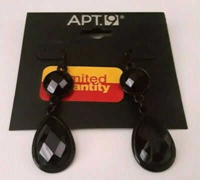 ~APT 9~ Black Simulated Crystal Multifaceted Drop Earrings - Image 1 of 2
