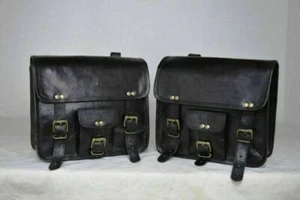 Motorrad Seitentasche 2 Taschen Schwarz Leder Satteltaschen Panniers handmade - Bild 1 von 12