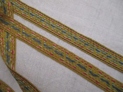 galon de passementerie broché coton et rayonne ancien 1935-1950 7,6 m x 2,5 cm - Photo 1/2