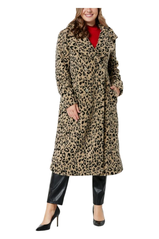 G by Giuliana Women's Black Label Double Breasted Teddy Coat Leopard - Image 1 of 1