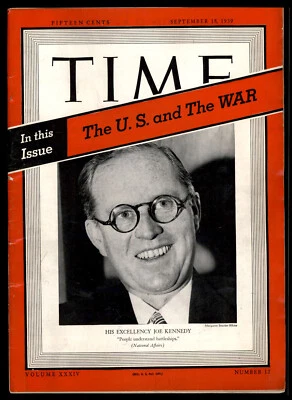 Time The Weekly News Magazine - September 18, 1939 - Joe Kennedy - Image 1 of 4