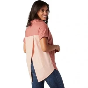 Smartwool Everyday Exploration Button Down Top Rose Cloud Merino Wool Women M - Picture 1 of 12