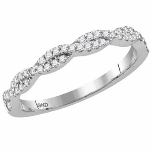 14kt White Gold Womens Round Diamond Twist Stackable Band Ring 1/4 Cttw - Picture 1 of 1