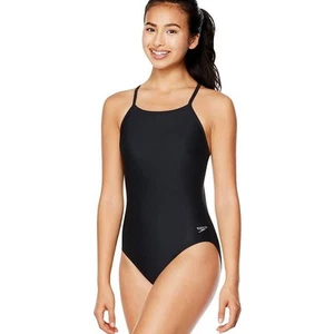 Speedo Women's Size 26 Solid Flyer One Piece Swimsuit, Black - Picture 1 of 6