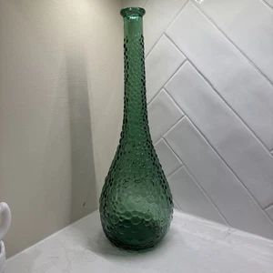 Vintage Midcentury Bubble Hobnail Green Glass Bottle Vase Decanter No Top 15.25 - Picture 1 of 12