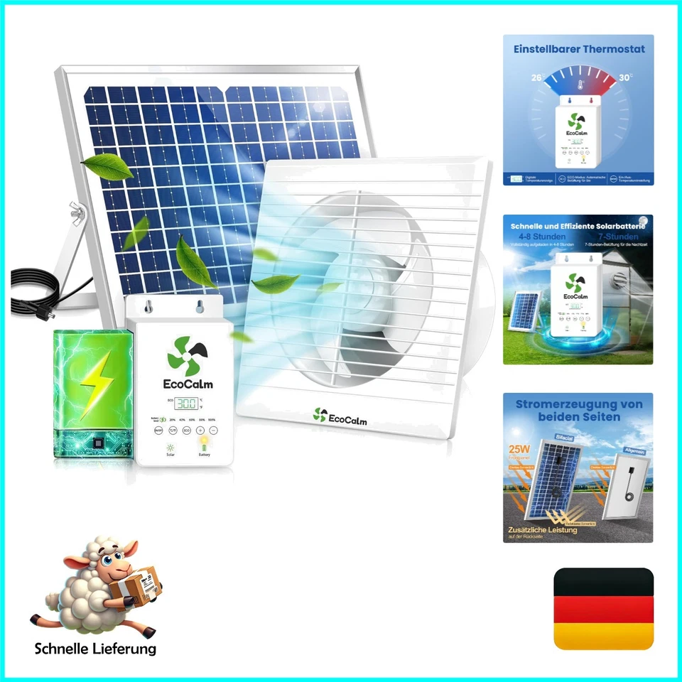 Solar Ventilator Outdoor mit Solar Powerbank,  Solar Lüfter mit einstellbarem... - Bild 1 von 4