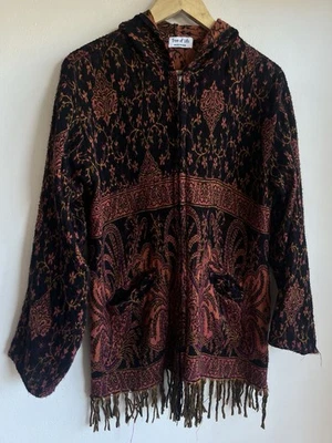 Tree of Life Hooded Zip Up Jacket One S/M Boho Fringe - image 1 of 4