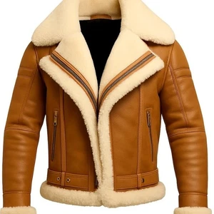 Men’s RAF Brown B3 Shearling Fur Aviator Jacket Real Sheepskin Leather Jacket - Picture 1 of 3