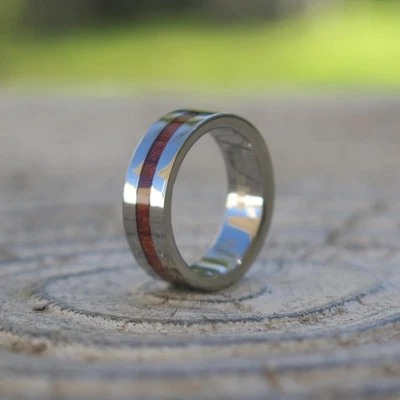 Alianza de anillo de boda de titanio de madera de joyería de diseño hawaiano de Hawaii 6 mm TRS-1003-06 Foto 1 de 4