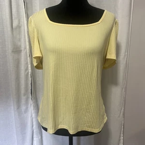 Cha Cha Vente Shirt Womens Size Large Yellow Short Sleeve Square Neck Top - Picture 1 of 5