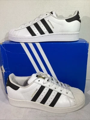 Adidas Youth Size 4.5 White / Black Superstar Leather Low Top Sneakers AJ-1631 — 第 1/4 张图片