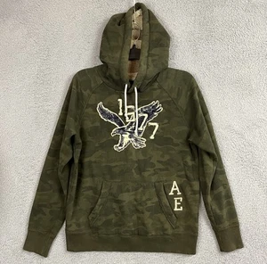 American Eagle Hoodie Mens Medium Green Camo Hooded Drawstring Big Logo Y2K - Picture 1 of 24
