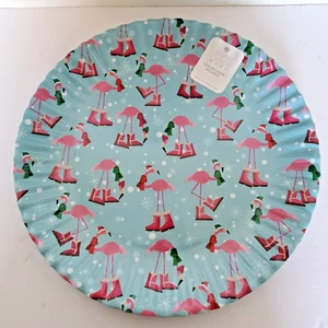 Neu Sigrid Olsen Melamin Platte Vorspeise Servieren Blau Rosa Flamingo Weihnachten - Bild 1 von 12