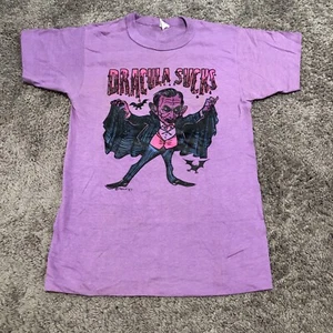Vintage 70s Dracula Sucks Roach T-Shirt Small Purple True Vintage Horror Rare - Picture 1 of 9