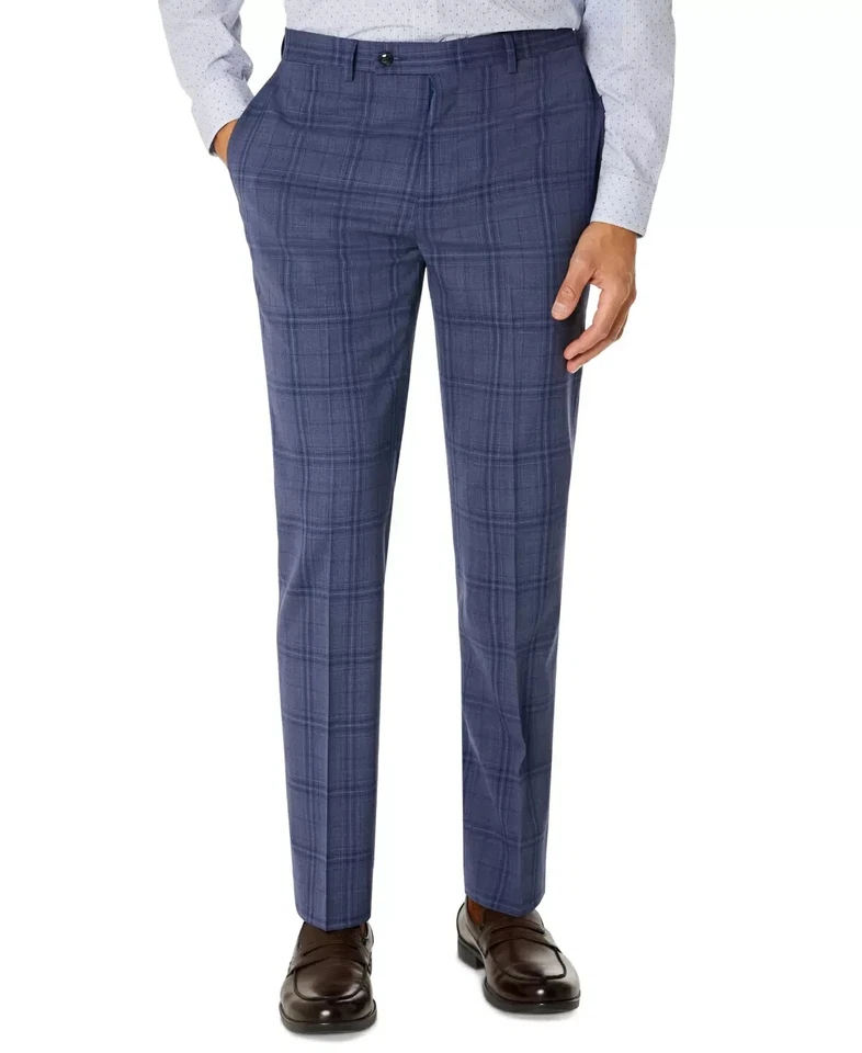 Calvin Klein Men's Slim Fit  Blue Plaid Suit Dress Pant 44 x 30 yoc1823b - Image 1 of 1