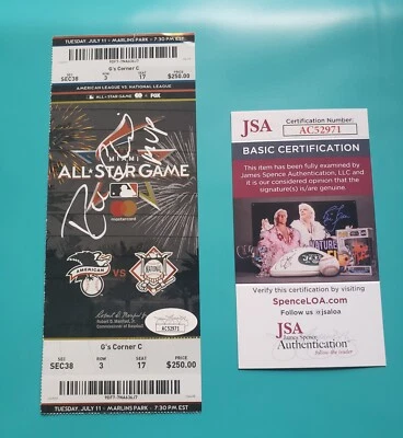 2017 1st Miami Marlins ASG Ticket Autographed by MVP Robinson Cano - JSA - Image 1 of 3