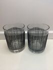 Georges Briard Icicle Low Ball Glass Tumblers Black Mid Century Modern Set of 2