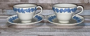 2 Wedgwood Embossed Queensware Scalloped Lavender Cream Tea Cups & Saucers Pair - Picture 1 of 11