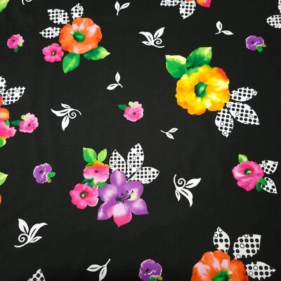 31" Brooke Studio 8 Quilting Treasures Bright Watercolor Floral on Black - Image 1 of 3