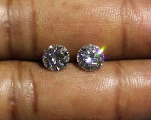 1.9 Ct White D Color 6.5 mm Moissanite Only Loose Stone Excellent Round Cut Pair - Picture 1 of 7