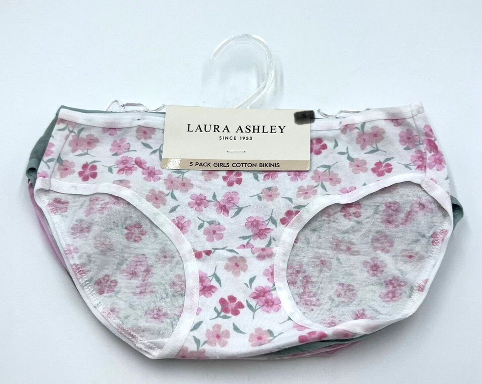 Laura Ashley Girls 5 Pack Cotton Bikini Panties Size XS Solids Florals - Image 1 of 4