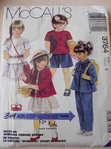 Vintage 1988 Child's Jacket Top Pants Skirt Shorts Pattern McCall's 3764 Size 6 - Picture 1 of 2