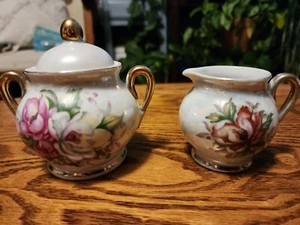 UCAGCO JAPAN FLOWER SUGAR BOWL AND CREAMER SET - Picture 1 of 8