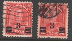 CANADA - 2 x USED RED 2 cent STAMPS - OP 3 cent - low start price - Picture 1 of 2